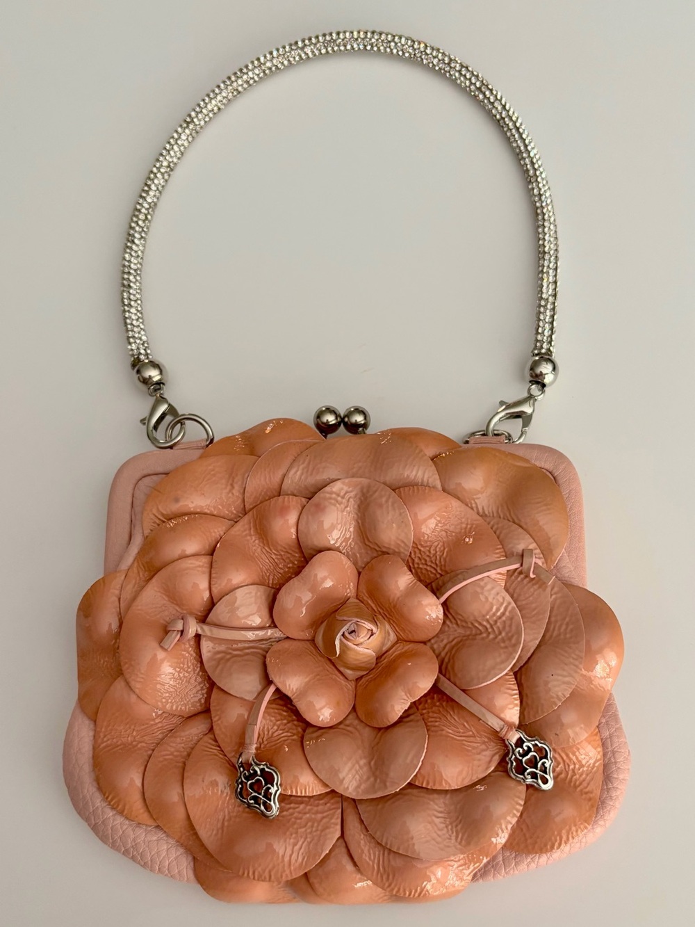 Brighton Pink Leather Floral Appliqué Mini Kiss Lock Bag
